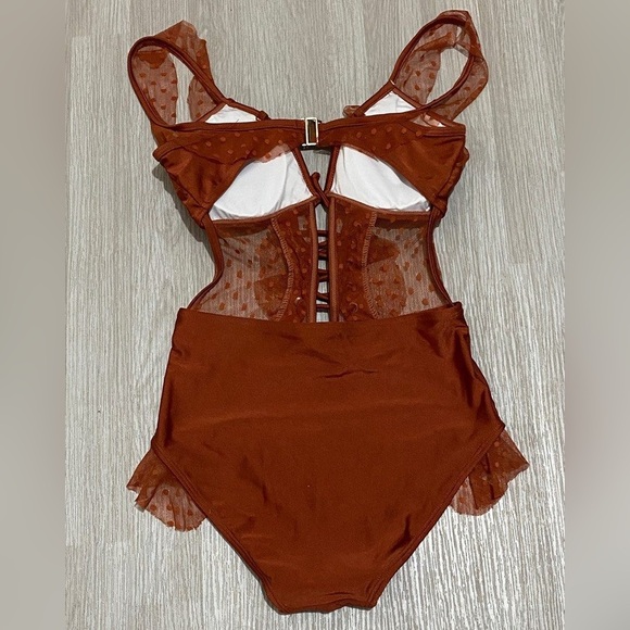 🌈 ZIMMERMANN CORSAIR CORSET RUFFLE One-Piece Swimsuit vintage rose size small - Picture 12 of 14